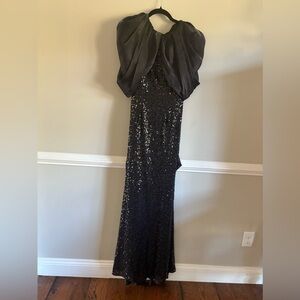 Badgley Mischka sequin floor length dress, black